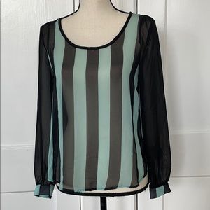Diosa Green and Black Striped Blouse Sz S